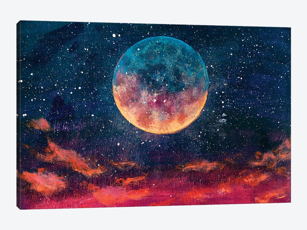 Moon Among Stars In Universe by Valery Rybakow 1-piece Canvas Wall Art