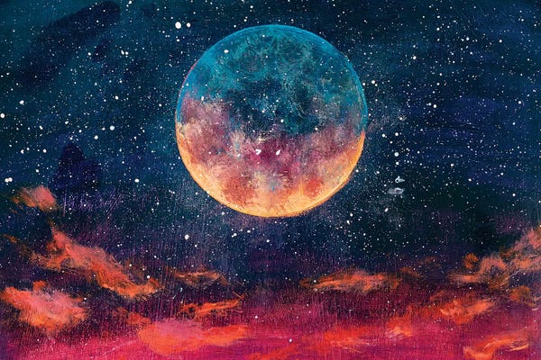 Night Sky: Moon Among Stars In Universe by Valery Rybakow