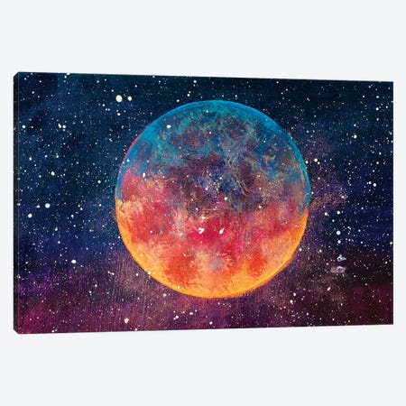 Painting Beautiful Big Planet Moon Among Stars In Universe Canvas Print #VRY374} by Valery Rybakow Canvas Print