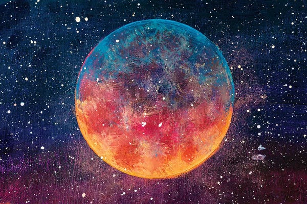 Night Sky: Big Moon Among Stars In The Universe by Valery Rybakow