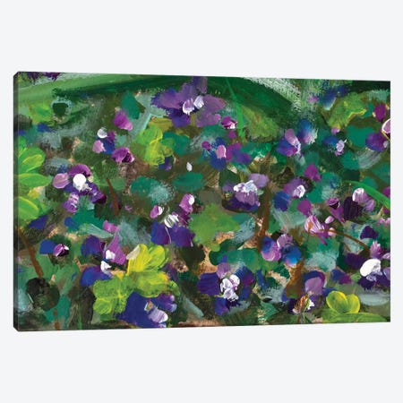 Blue Violet Flowers In Spring Grass Canvas Print #VRY379} by Valery Rybakow Canvas Artwork