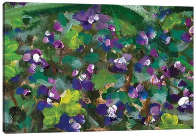 Blue Violet Flowers In Spring Grass Canvas Art Print - Violet Art