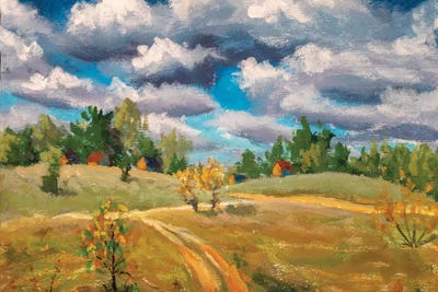 Beautiful Clouds Old Rural Houses In Spring Field by Valery Rybakow canvas print