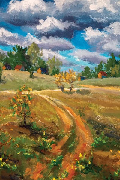 Valery Rybakow: Spring Village Rural Farm Landscape by Valery Rybakow