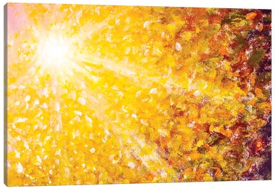 Beautiful Sun Rays Sunshine In Orange Gold Autumn Canvas Art Print - Current Day Impressionism Art