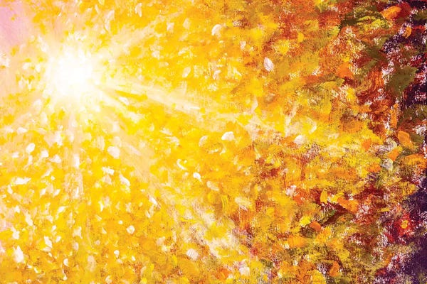 Palette Knife Prints: Beautiful Sun Rays Sunshine In Orange Gold Autumn by Valery Rybakow