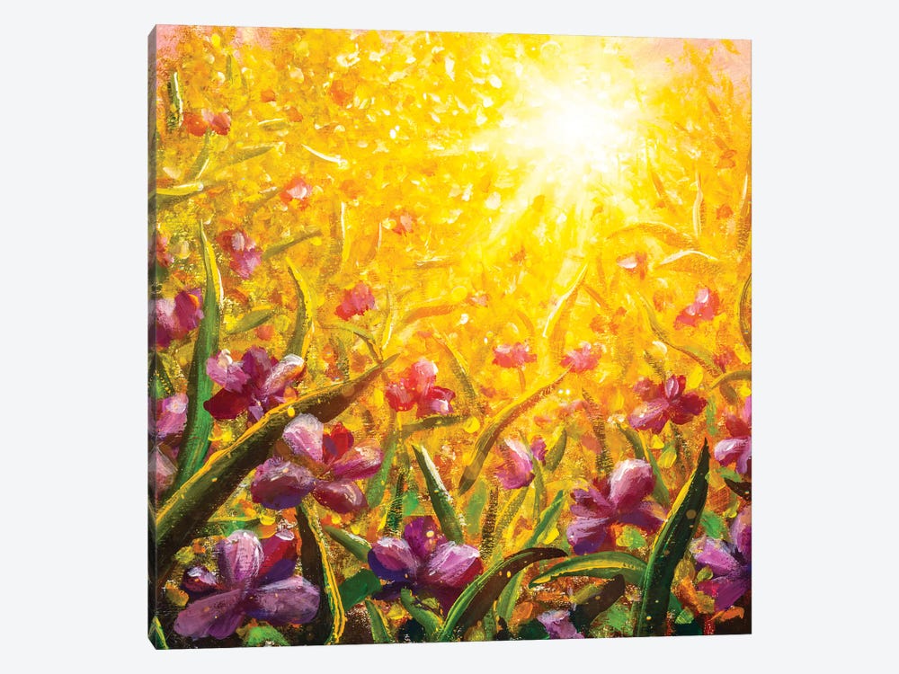 Pink Purple Flowers, Beautiful Field Flowers by Valery Rybakow 1-piece Canvas Art Print