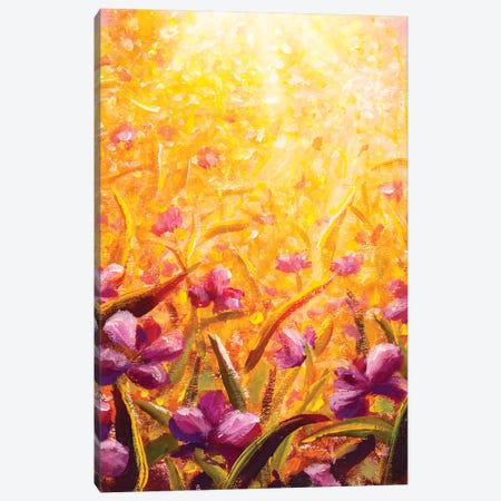 Beautiful Flowers In Sunshine On Yellow Background Canvas Print #VRY388} by Valery Rybakow Canvas Print