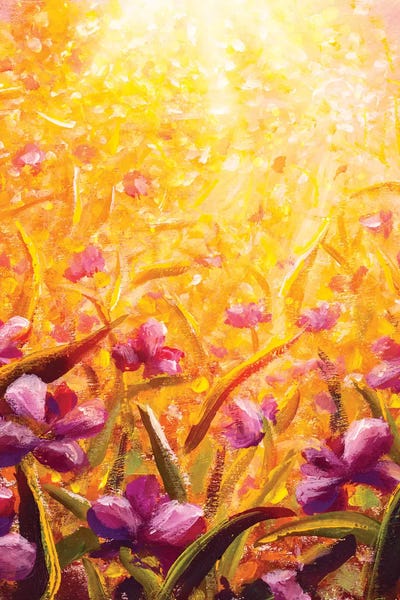Valery Rybakow: Beautiful Flowers In Sunshine On Yellow Background by Valery Rybakow