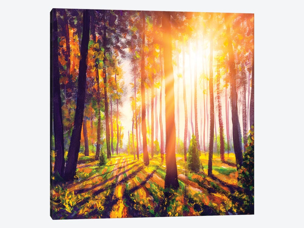 Spring Forest Trees. Nature Green Wood Sunlight Background by Valery Rybakow 1-piece Canvas Art