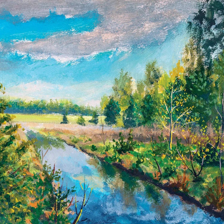 river In spring green forest by Valery Rybakow wall art