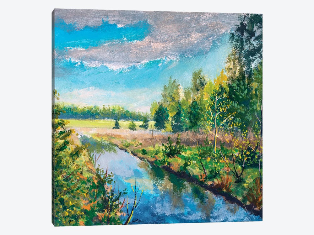 river In spring green forest by Valery Rybakow 1-piece Art Print