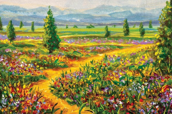 Valery Rybakow: Summer landscape and country road by Valery Rybakow