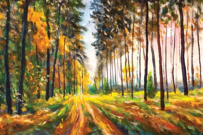 Green And Yellow Leaves On Trees In Woodland by Valery Rybakow canvas print