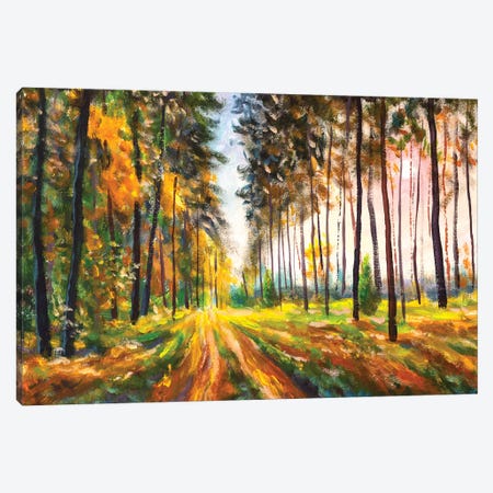 Green And Yellow Leaves On Trees In Woodland Canvas Print #VRY396} by Valery Rybakow Canvas Print