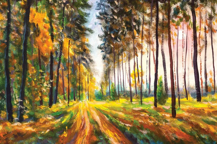 Green And Yellow Leaves On Trees In Woodland by Valery Rybakow wall art