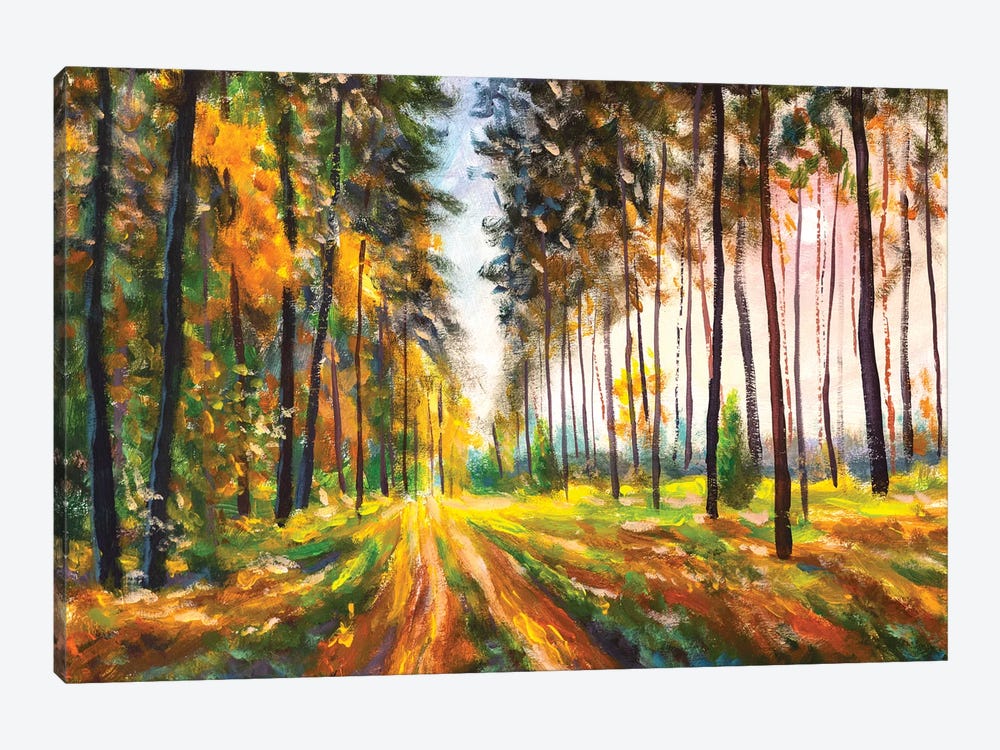 Green And Yellow Leaves On Trees In Woodland by Valery Rybakow 1-piece Canvas Art Print