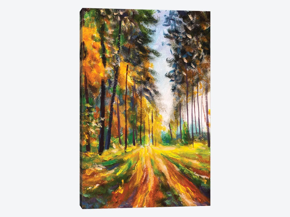 Autumn Spring Forest In Morning Sunlight 1-piece Canvas Wall Art