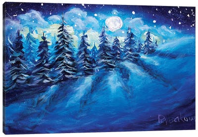 Full Moon Rising Above Winter Canvas Art Print - Winter Wonderland