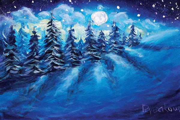 Valery Rybakow: Full Moon Rising Above Winter by Valery Rybakow