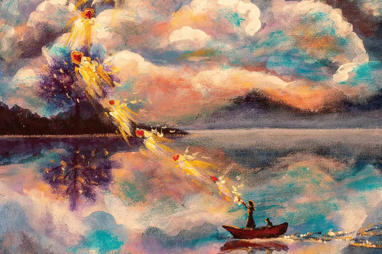 Girl And Cat In Boat by Valery Rybakow wall art