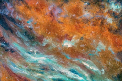 Canvas Print: abstract painted textured background in cosmic blue cold and warm brown colors by Valery Rybakow - thumbnail