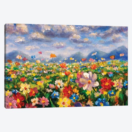 Flower Field In The Mountains Canvas Print #VRY421} by Valery Rybakow Canvas Wall Art
