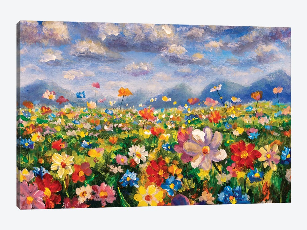 Flower Field In The Mountains by Valery Rybakow 1-piece Canvas Wall Art