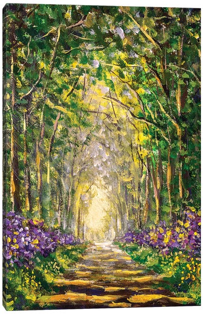 Sunny Footpath Road In Sunlight Park Canvas Art Print - Valery Rybakow