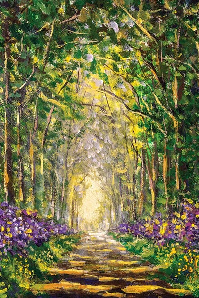 Artists Like Van Gogh: Sunny Footpath Road In Sunlight Park by Valery Rybakow