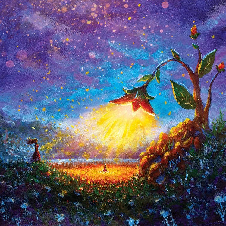 Glowing Flower With Little Girl by Valery Rybakow wall art
