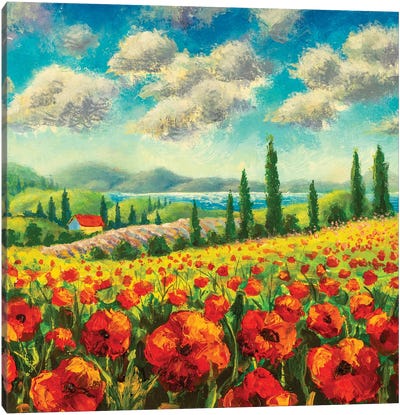 Summer Sunny Positive Landscape Fine Art Canvas Art Print - Cypress Trees