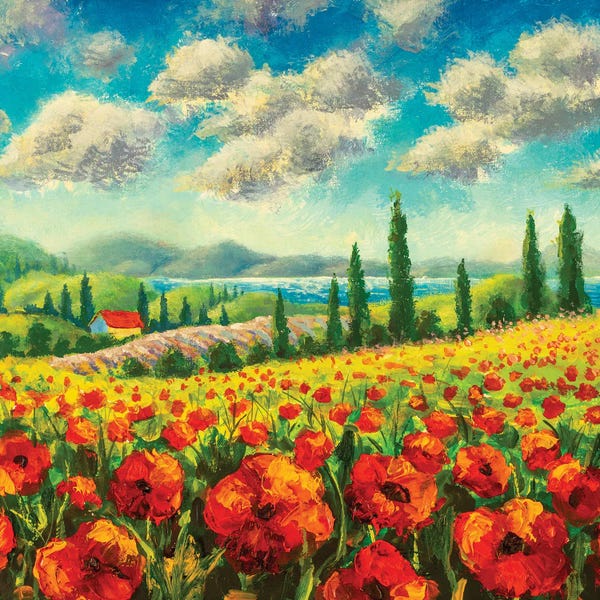 Cypress Trees: Summer Sunny Positive Landscape Fine Art by Valery Rybakow