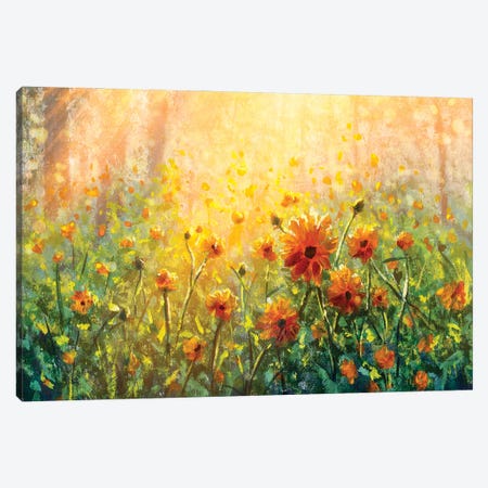 Flower Field In Forest Under The Morning Sunlight Canvas Print #VRY435} by Valery Rybakow Canvas Art