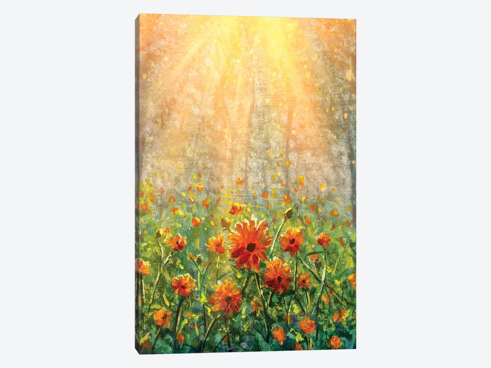 Vertical Cosmos Flowers Under Sunlight In The Field In Forest - Beautiful Flowers by Valery Rybakow 1-piece Canvas Wall Art