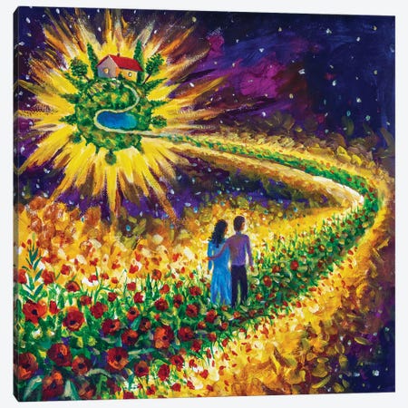 Couple In Love Walk Flower Road In Cosmos To Their Dream Canvas Print #VRY438} by Valery Rybakow Canvas Print