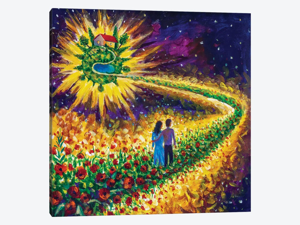 Couple In Love Walk Flower Road In Cosmos To Their Dream by Valery Rybakow 1-piece Canvas Artwork