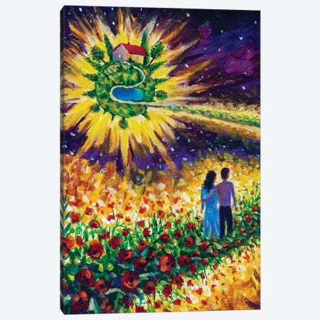 Couple In Love Walk Flower Road In Cosmos To Dream Canvas Print #VRY441} by Valery Rybakow Canvas Artwork