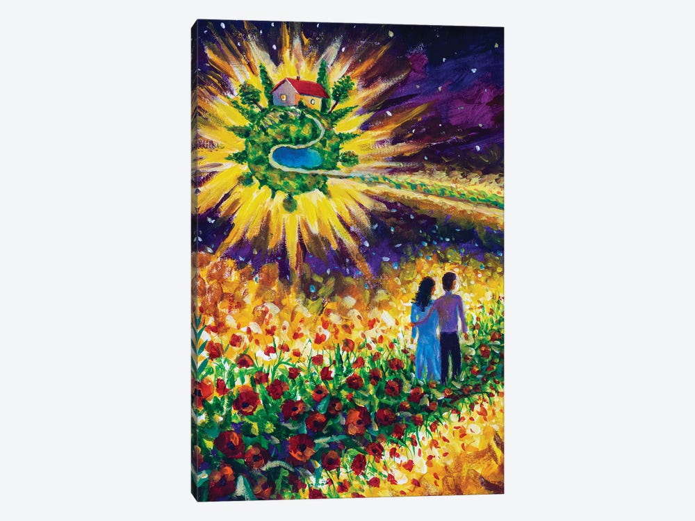 Couple In Love Walk Flower Road In Cosmos To Dream by Valery Rybakow 1-piece Canvas Wall Art