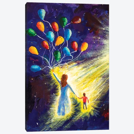 Mom And Son, A Family Fly In Space Cosmos Canvas Print #VRY442} by Valery Rybakow Canvas Artwork