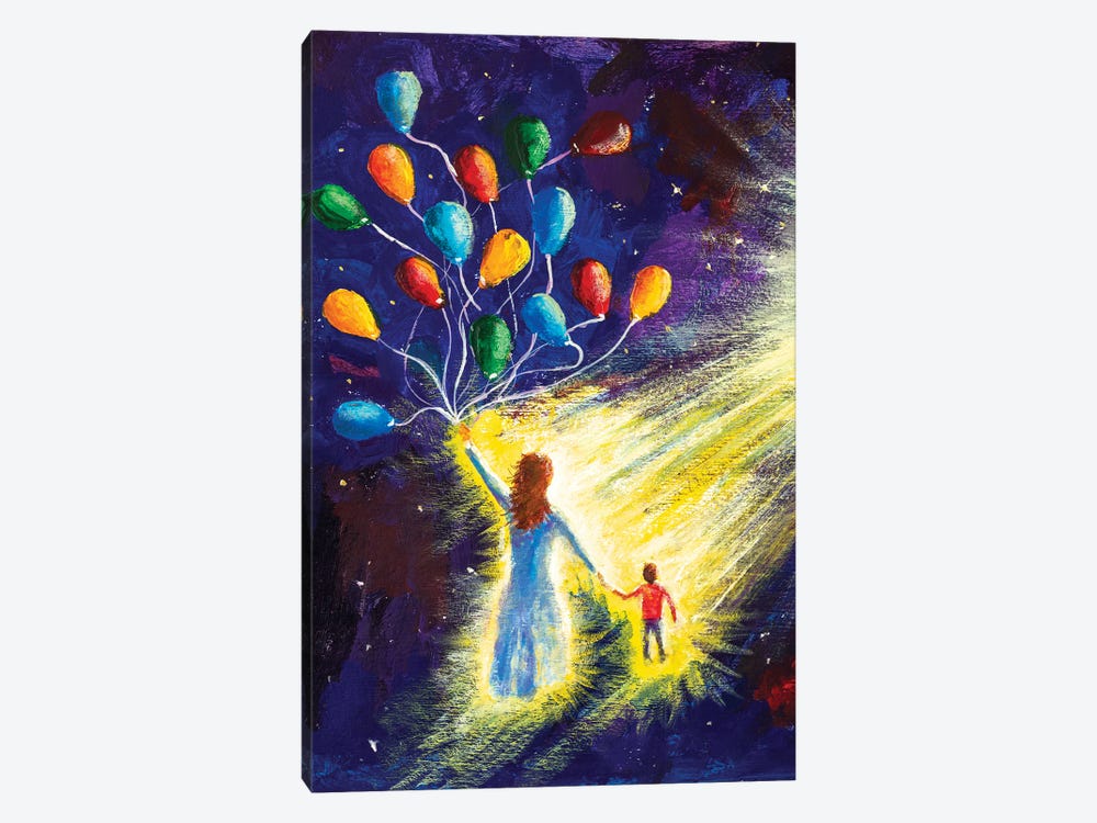 Mom And Son, A Family Fly In Space Cosmos by Valery Rybakow 1-piece Canvas Print