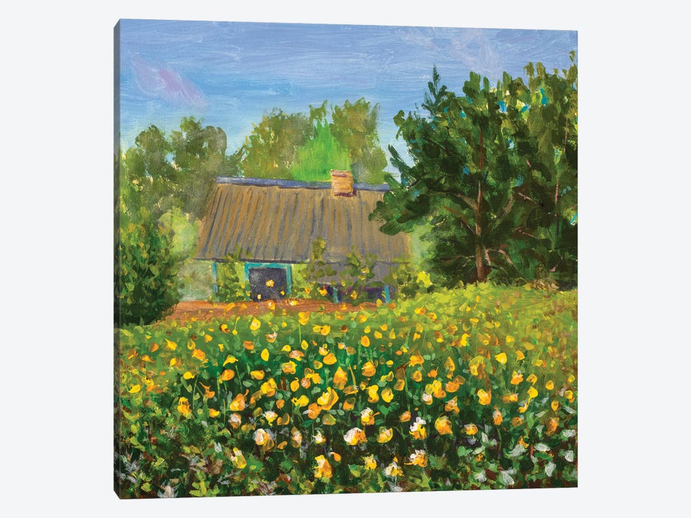 Old House With Orange Wildflowers by Valery Rybakow 1-piece Canvas Wall Art