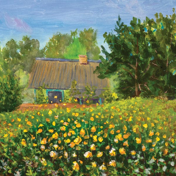 Wildflowers: Old House With Orange Wildflowers by Valery Rybakow