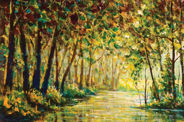 River In A Sunny Autumn Forest by Valery Rybakow wall art