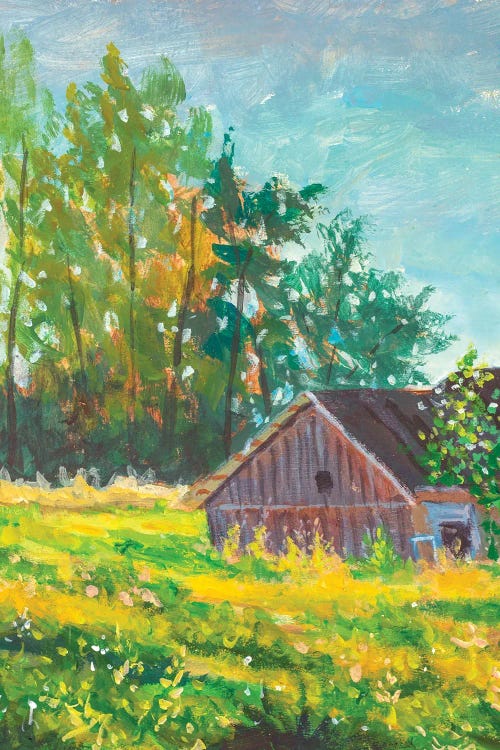 Rural Village Landscape Illustration by Valery Rybakow wall art