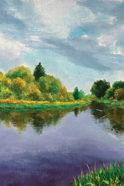 Valery Rybakow: Autumn Trees On Lake by Valery Rybakow