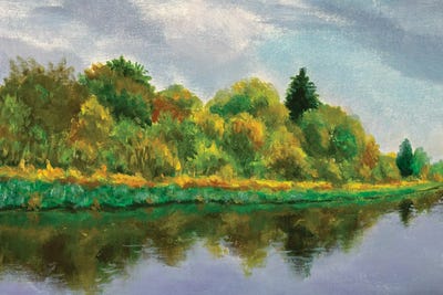 Orange Green Tree Reflected In Water by Valery Rybakow canvas print