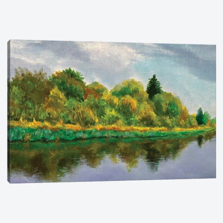 Orange Green Tree Reflected In Water Canvas Print #VRY462} by Valery Rybakow Canvas Wall Art