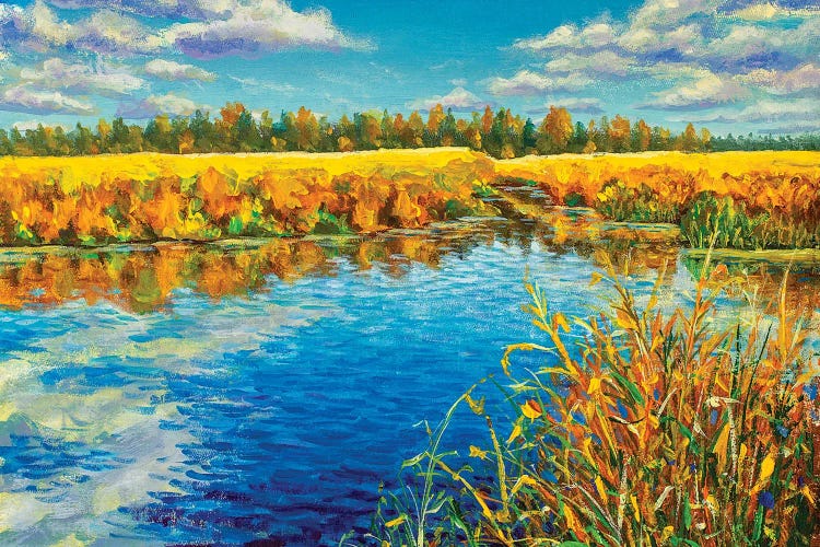 Sunny Autumn Day On A Blue River