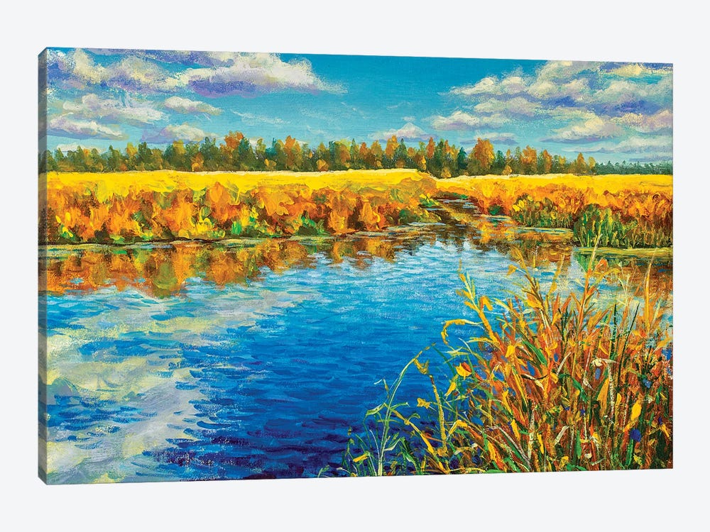 Sunny Autumn Day On A Blue River by Valery Rybakow 1-piece Canvas Print